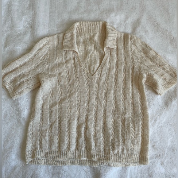 Vintage handmade 70s collared short sleeve sweater cream/white/oatmeal - Picture 4 of 4
